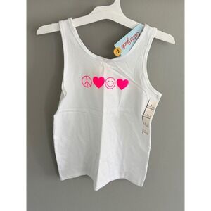 Cat & Jack Girls Tank Top L 10/12 White Neon Pink Peace Heart Smiley‎ NWT